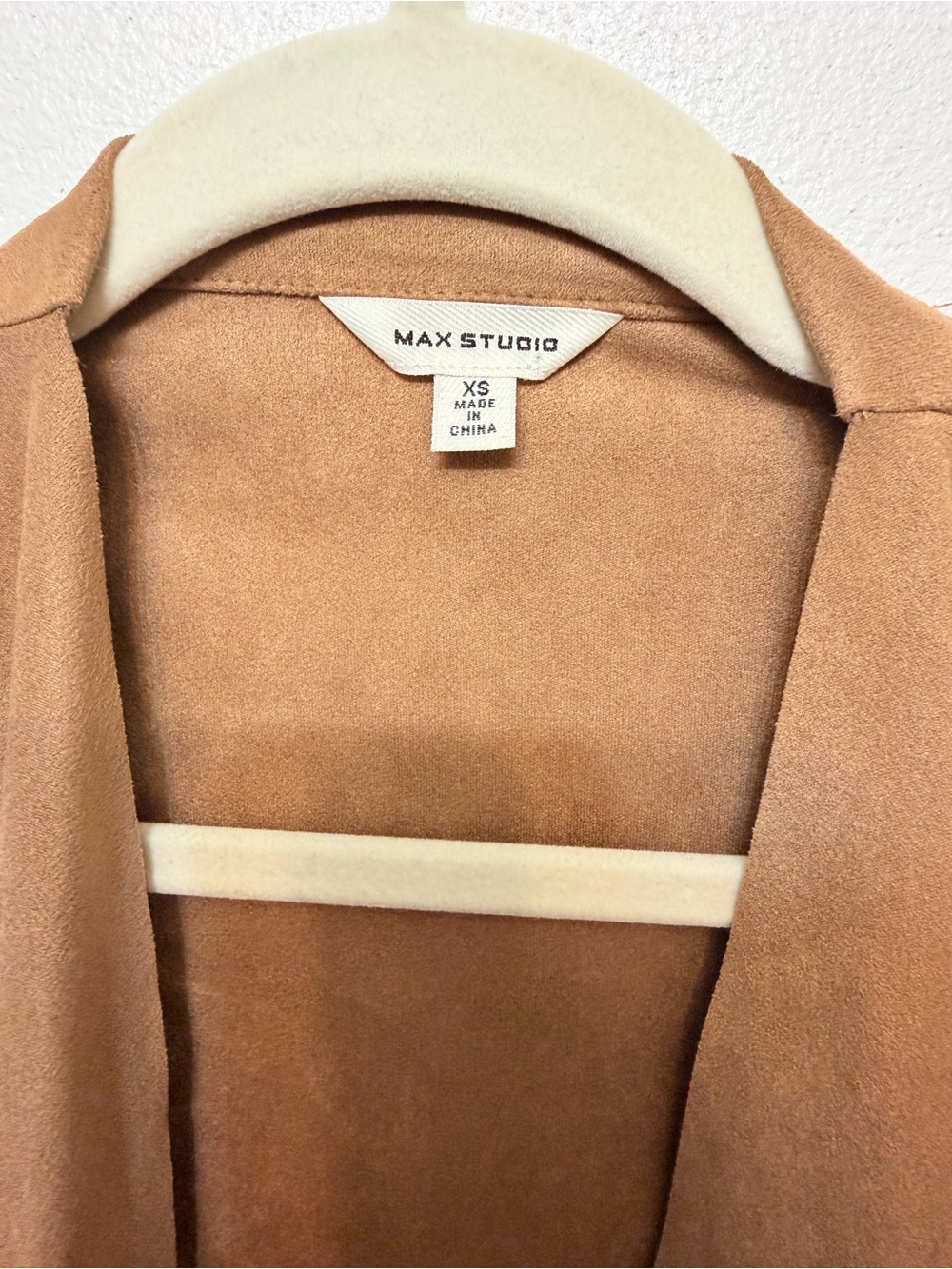 Max Studio Tan Suede Draped Sleeveless Vest - Picture 3 of 3